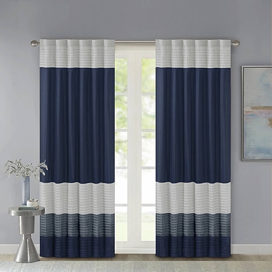 Madison Park Amador Polyoni 50"W X 84"L Pintuck-Striped Rod Pocket Energy Saving Light-Filtering Single Curtain Panel