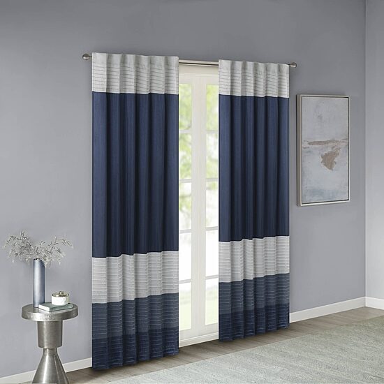 Madison Park Amador Polyoni 50"W X 84"L Pintuck-Striped Rod Pocket Energy Saving Light-Filtering Single Curtain Panel