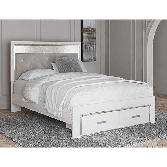 Signature Design by Ashley Altyra Upholstered Bed with 2 Storage Drawers in White