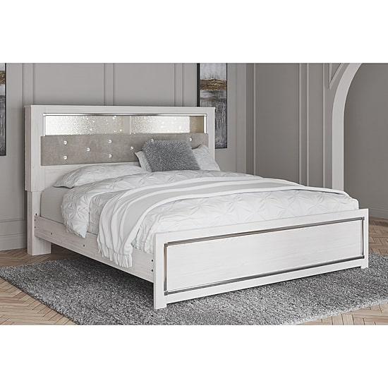 Signature Design by Ashley Altyra Panel Bed with Upholstered Bookcase Headboard in White