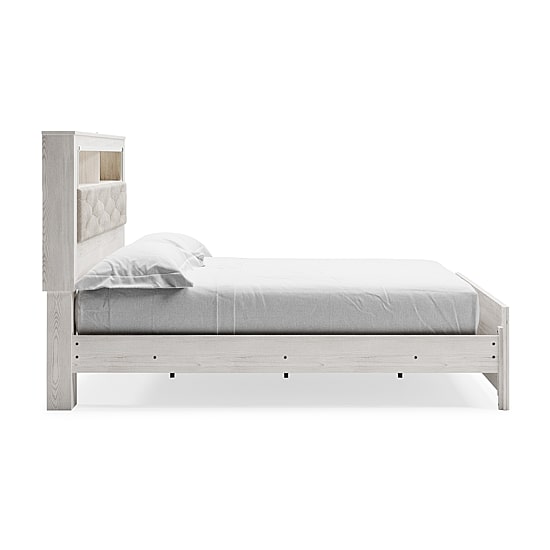 Signature Design by Ashley Altyra Panel Bed with Upholstered Bookcase Headboard in White