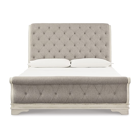 Signature Design by Ashley Realyn Upholstered Sleigh Bed in Chipped White