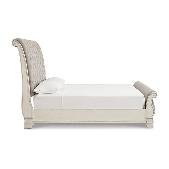 Signature Design by Ashley Realyn Upholstered Sleigh Bed in Chipped White