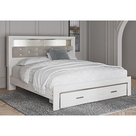 Signature Design by Ashley Altyra Upholstered Bookcase Bed with 2 Storage Drawers in White