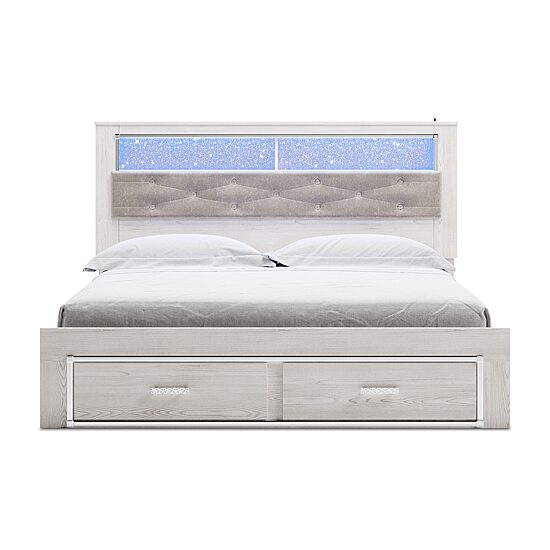 Signature Design by Ashley Altyra Upholstered Bookcase Bed with 2 Storage Drawers in White