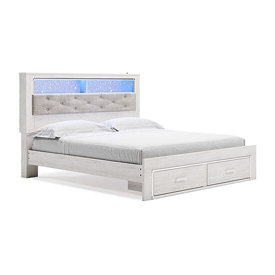 Signature Design by Ashley Altyra Upholstered Bookcase Bed with 2 Storage Drawers in White