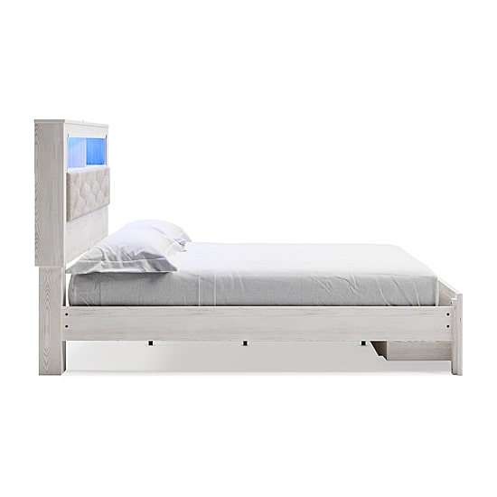 Signature Design by Ashley Altyra Upholstered Bookcase Bed with 2 Storage Drawers in White