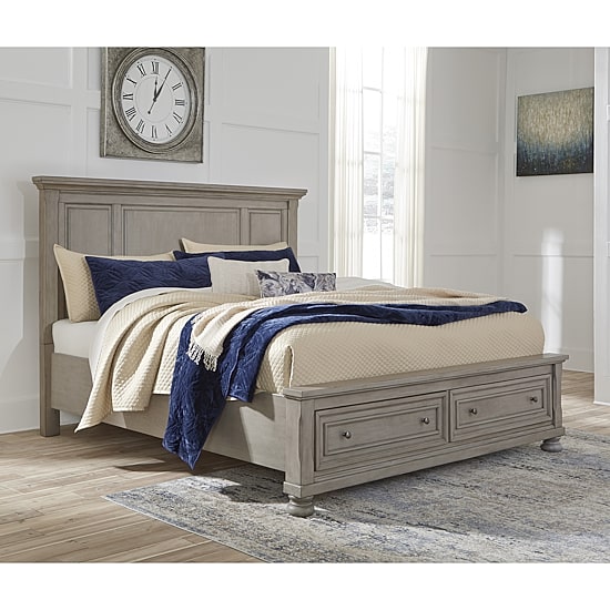 Signature Design by Ashley Lettner Panel Bed with 2 Storage Drawers in Light Gray