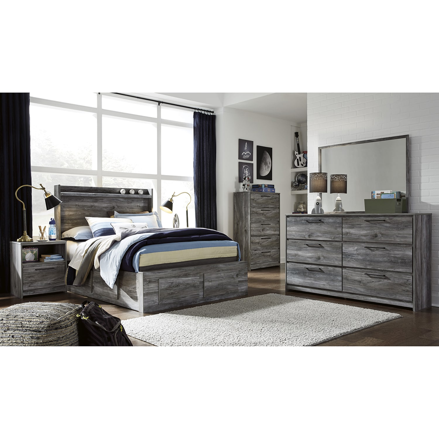 Signature Design by Ashley Baystorm Panel Bed with Storage Drawers Dark Gray