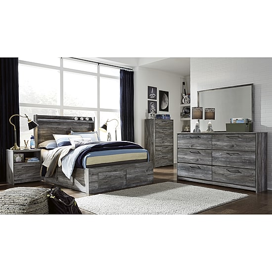 Signature Design by Ashley Baystorm Panel Bed with 6 Storage Drawers in Dark Gray