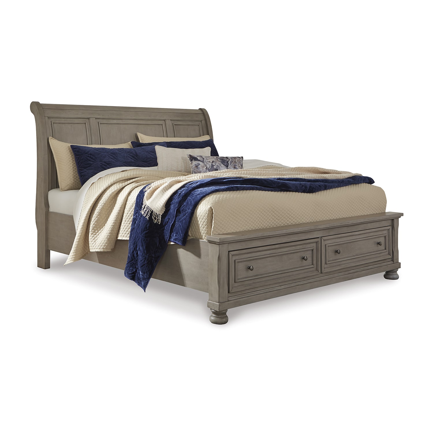 Signature Design by Ashley Lettner Sleigh Bed with 2 Storage Drawers in Light Gray