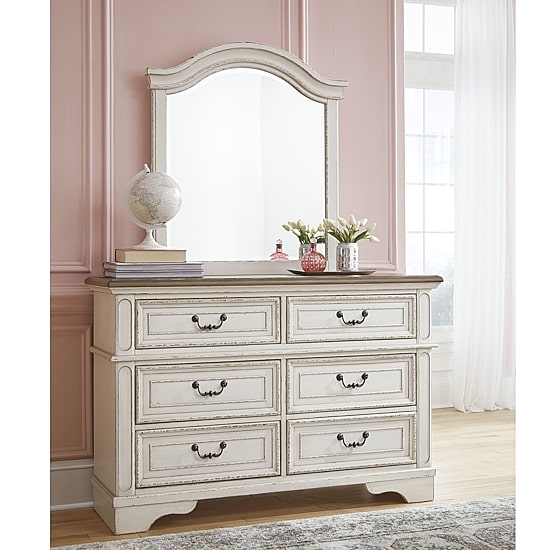 Signature Design by Ashley Realyn Youth 35" Bedroom Dresser Mirror in Chipped White
