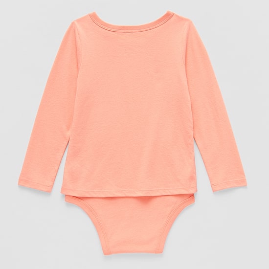 Okie Dokie Toddler Girls Bodysuit Closure U Neck Long Sleeve Bodysuit