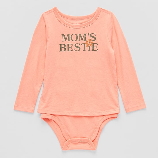 Okie Dokie Toddler Girls Bodysuit Closure U Neck Long Sleeve Bodysuit