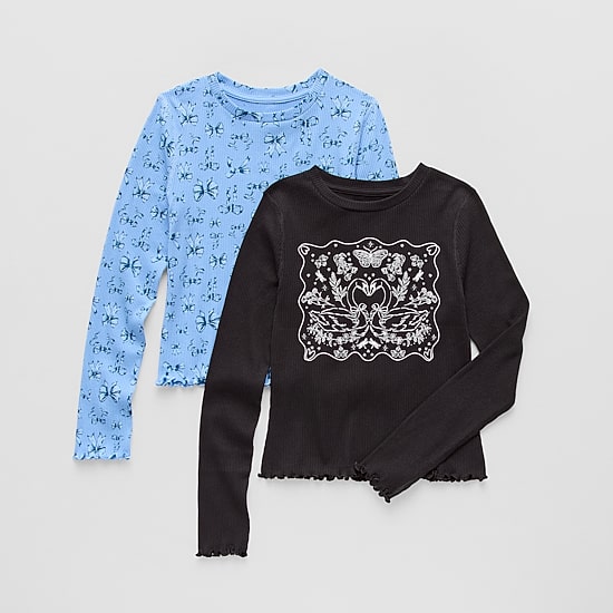 Thereabouts Little & Big Kid Girls Sensory Friendly Crew Neck Long Sleeve Adaptive Regular Fit 2-pc. Graphic T-Shirt