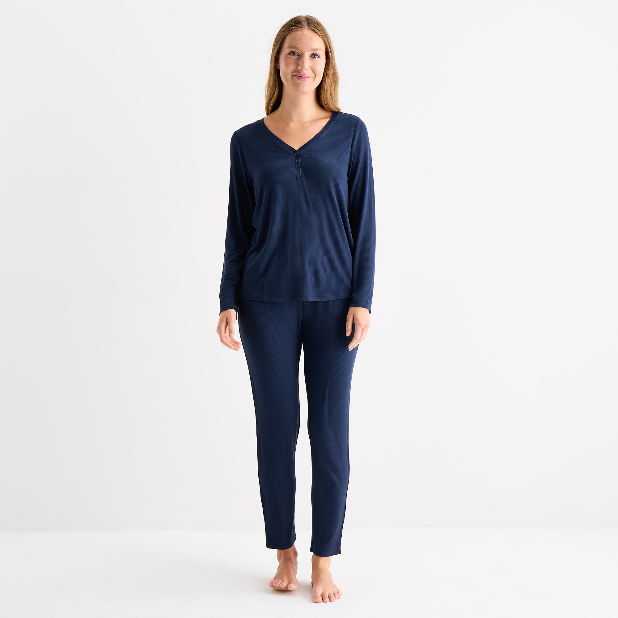 Liz Claiborne Cool and Calm Womens Rib Long Sleeve 2-pc. Pajama Set