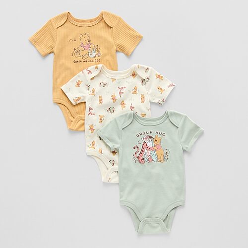 Baby Unisex Winnie The Pooh Crew Neck Short Sleeve 3-pc. Bodysuit, Newborn, Yellow