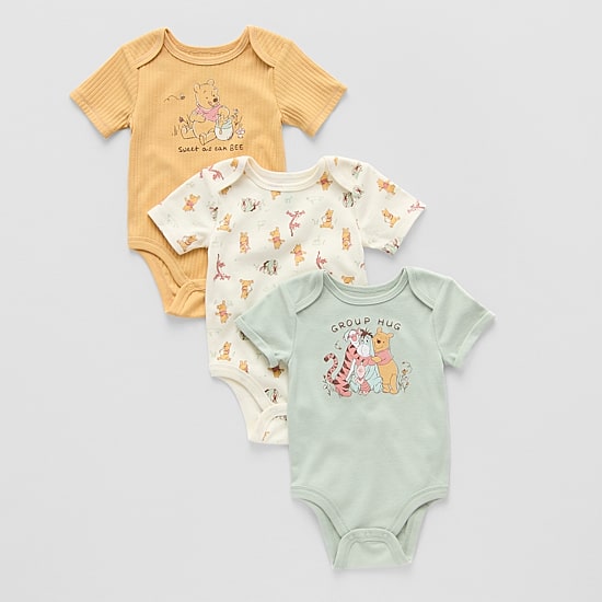 Baby Unisex Winnie The Pooh Crew Neck Short Sleeve 3-pc. Bodysuit
