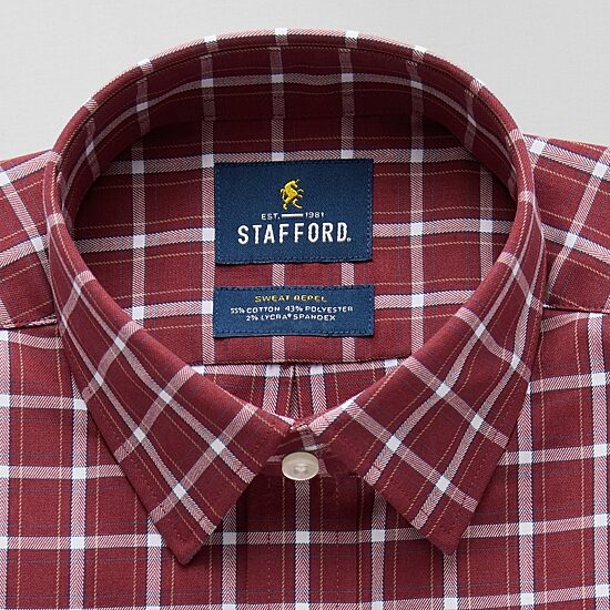 Stafford Sweat Repel Advanced Performance Mens Regular Fit Stretch Fabric Wrinkle Free Long Sleeve Dress Shirt