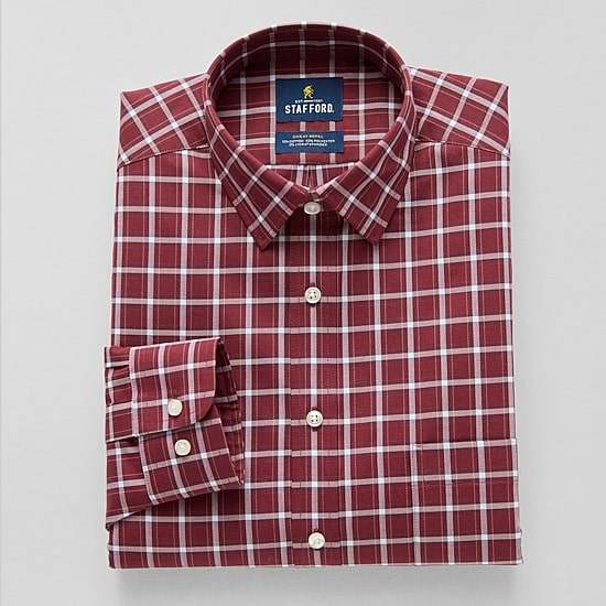 Stafford Sweat Repel Advanced Performance Mens Regular Fit Stretch Fabric Wrinkle Free Long Sleeve Dress Shirt