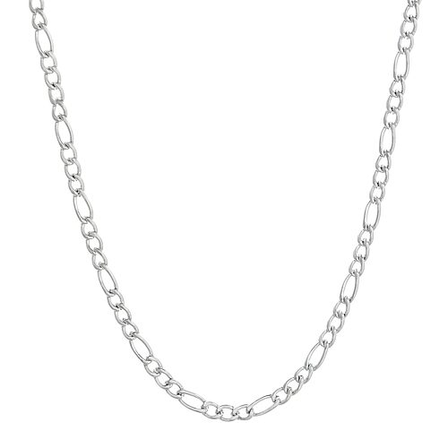 Mens Stainless Steel 24" 3mm Figaro Chain, One Size, White