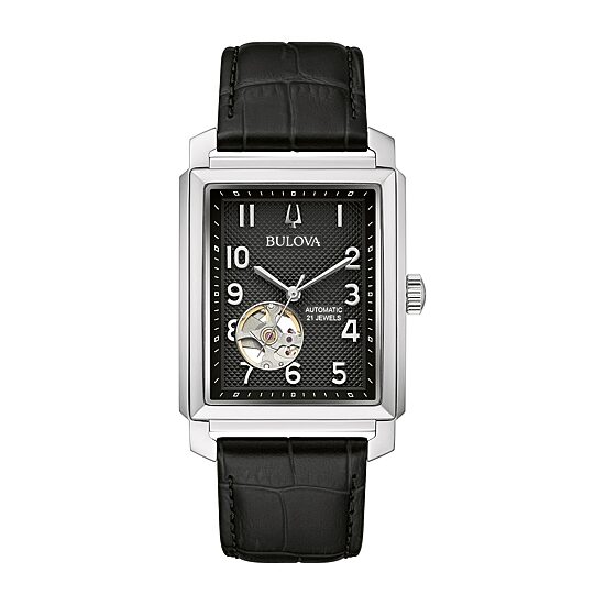 Bulova Classic Mens Automatic Black Leather Strap Watch 96a269