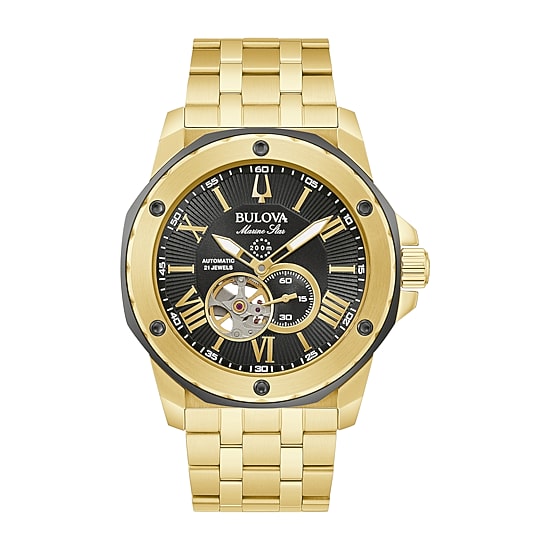 Bulova Marine Star Mens Automatic Gold Tone Stainless Steel Bracelet Watch 98a273