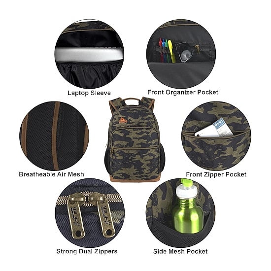 AD Sutton Kelty Camo Backpack with Faux Leather Trim