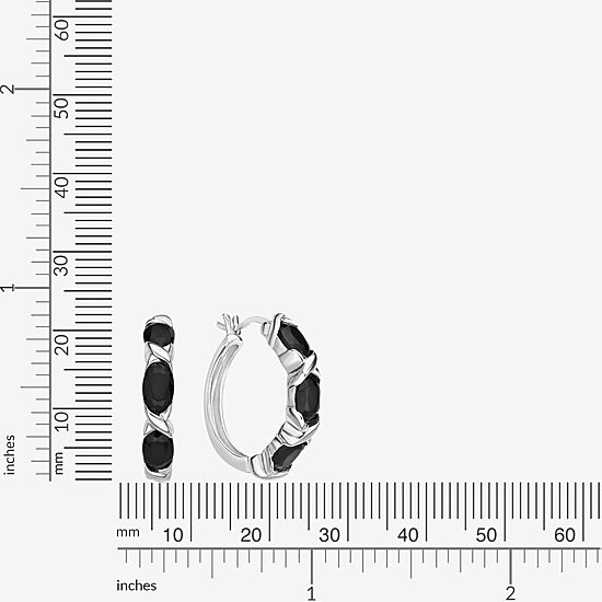 Womens Genuine Black Onyx Sterling Silver 22mm Hoop Earrings