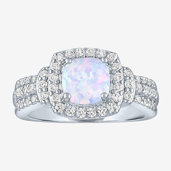Lab-Created Opal And Cubic Zirconia Pure Silver Over Brass 4Pc Set 