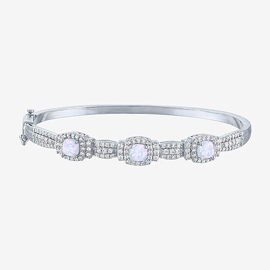 Lab-Created Opal And Cubic Zirconia Pure Silver Over Brass 4Pc Set 