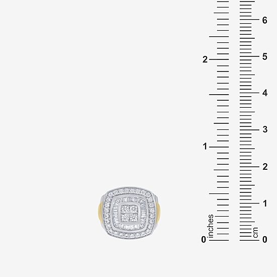 Mens 2 CT. T.W. Natural White Diamond 10K Two Tone Gold Cushion Cluster Halo Fashion Ring