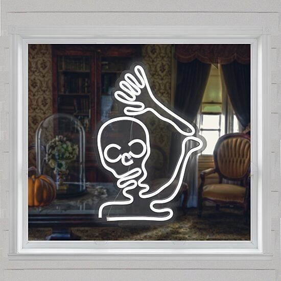 15'' White LED Lighted Neon Style Skeleton Halloween Window Silhouette