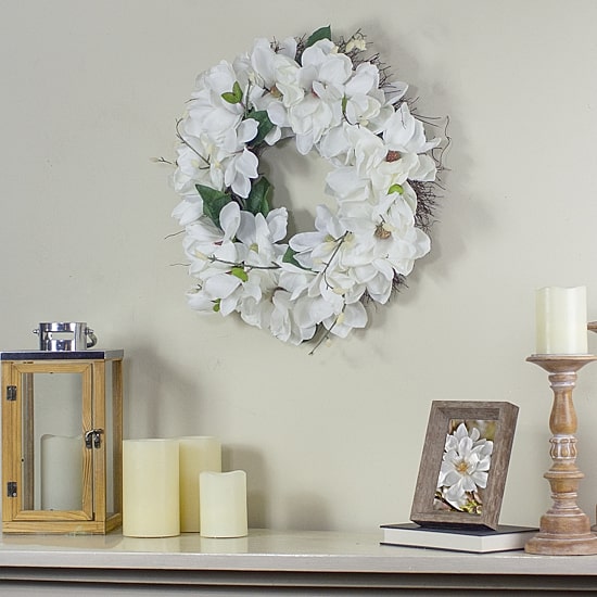 Northlight 24in Magnolias Unlit Wreath