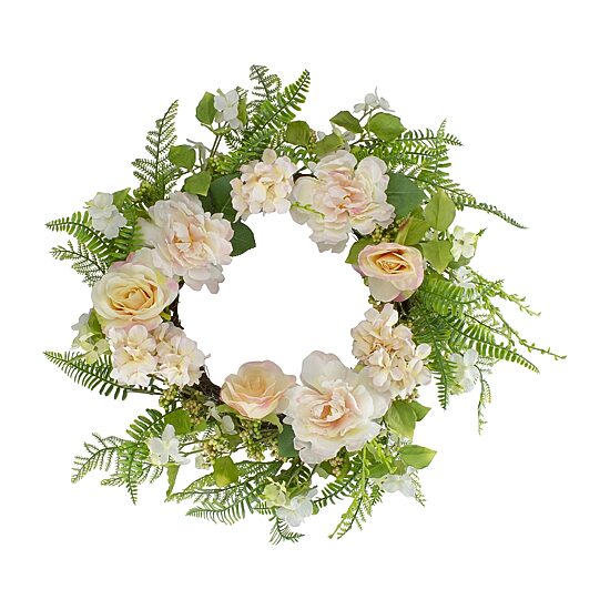 Northlight 24" Rose And Peony Fern Floral Wreath