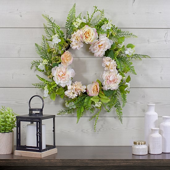 Northlight 24" Rose And Peony Fern Floral Wreath