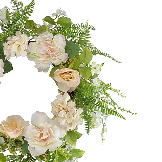 Northlight 24" Rose And Peony Fern Floral Wreath