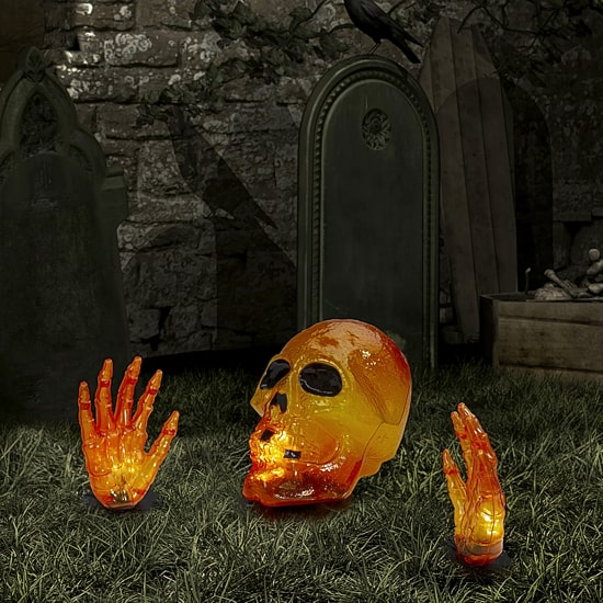Northlight 8.5in Prelit Spooky Town Orange Skull Halloween Yard Art