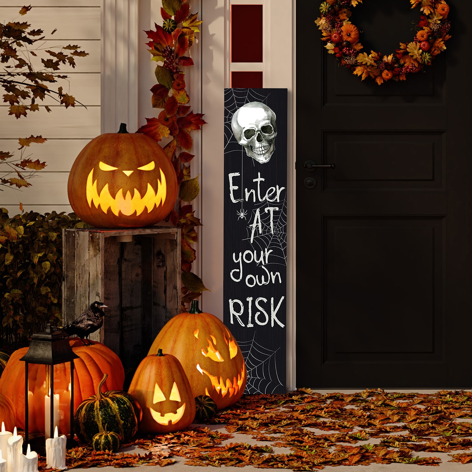 Northlight 36in Enter At Your Own Risk Porch Leaner Halloween Yard Art