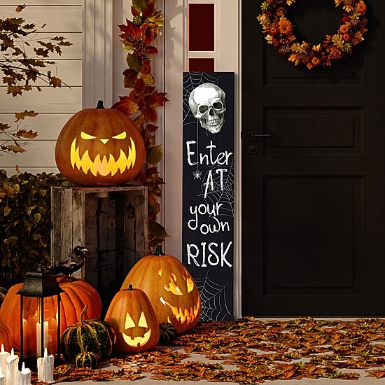 Northlight 36in Enter At Your Own Risk Porch Leaner Halloween Yard Art