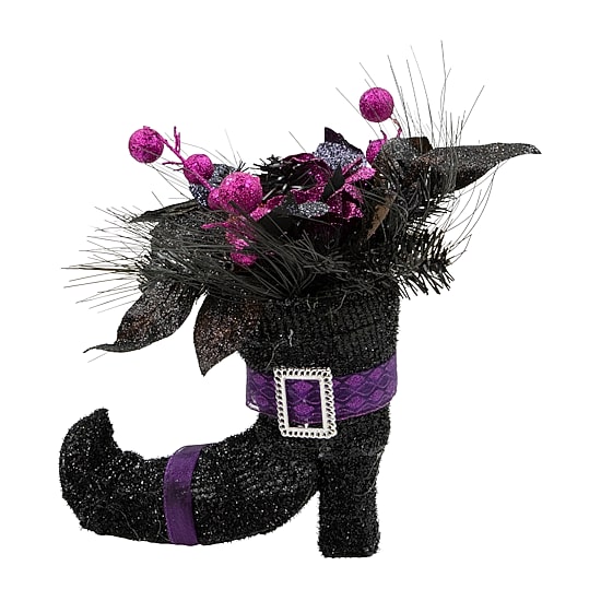 Northlight 12in Black Witch'S Boot With Purple Roses Halloween Tabletop Decor