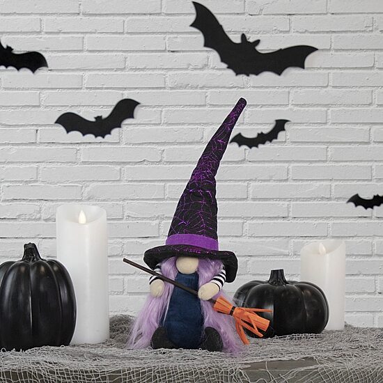 Northlight 14in Black And Purple Witch Halloween Gnome