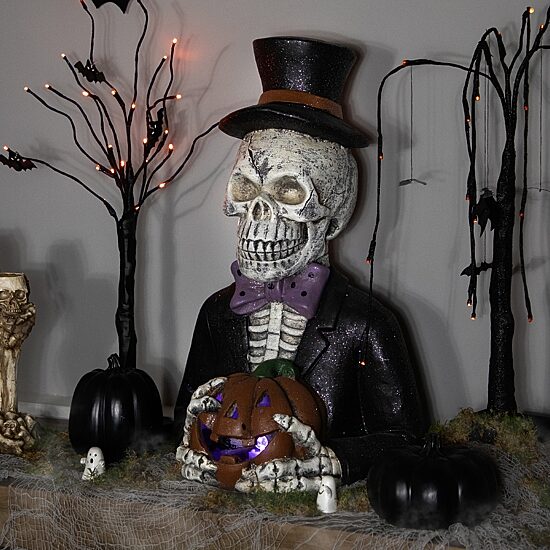 Northlight 23.5in Led Skeleton With Jack-O-Lantern Tabletop Decor