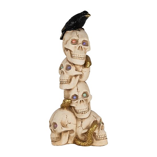Northlight 27.5in Led Lighted Skull Tower With Raven Lighted Tabletop Decor