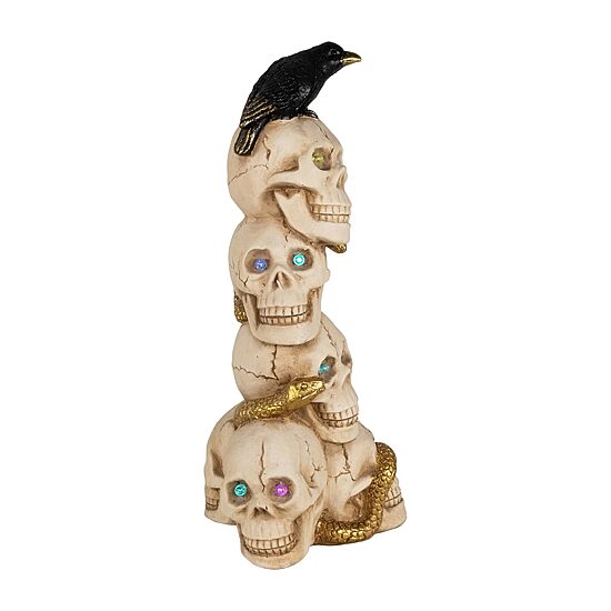 Northlight 27.5in Led Lighted Skull Tower With Raven Lighted Tabletop Decor