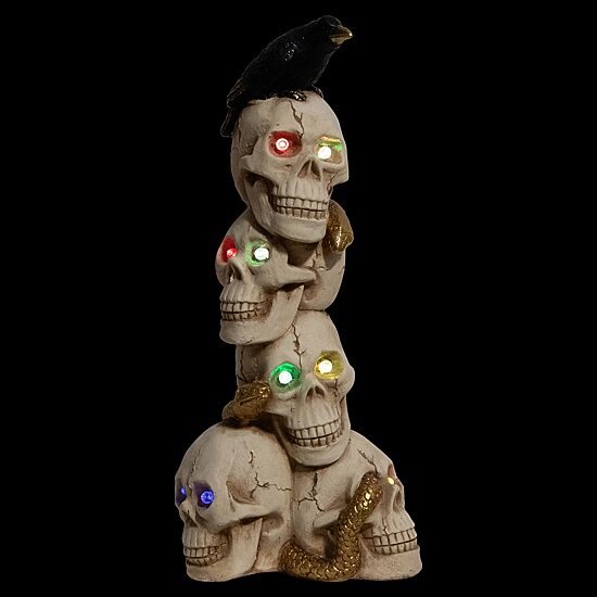 Northlight 27.5in Led Lighted Skull Tower With Raven Lighted Tabletop Decor