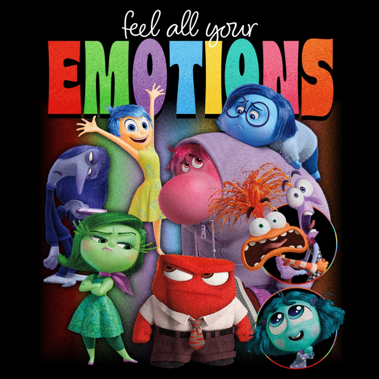 Inside Out 2 Feel Your Emotions Oversized Tee Womens Juniors Crew Neck Short Sleeve Graphic T-Shirt