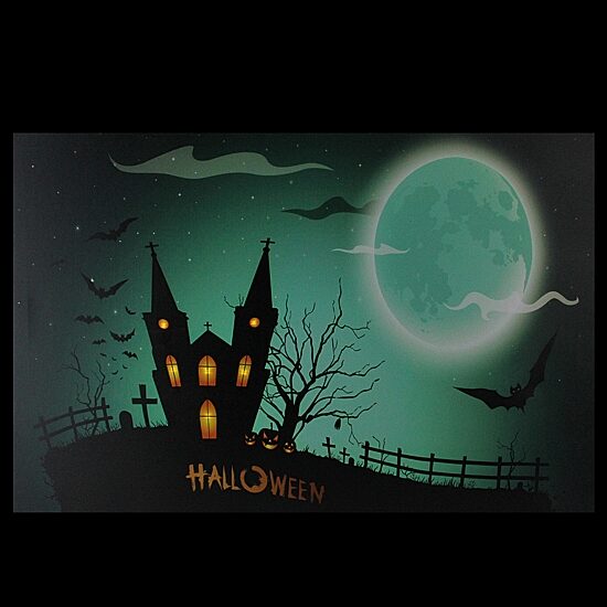 Northlight Led Eerie Chuch In Cemetery Canvas Art