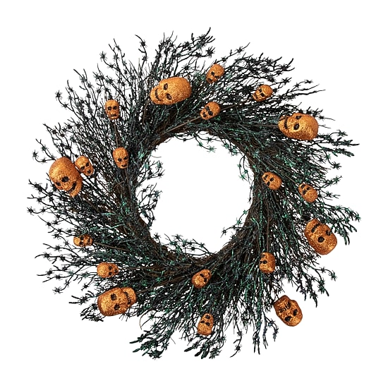 Northlight 22in Black And Orange Skulls Wreath