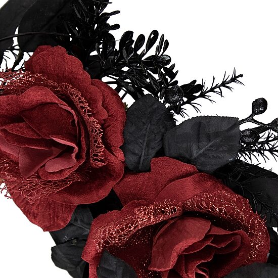 Northlight 22in Red And Gold Roses Black Foliage Wreath